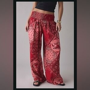 Urban Outfitters: Kimchi Blue Smocked Wide Leg Linen- Blend Pants in Red